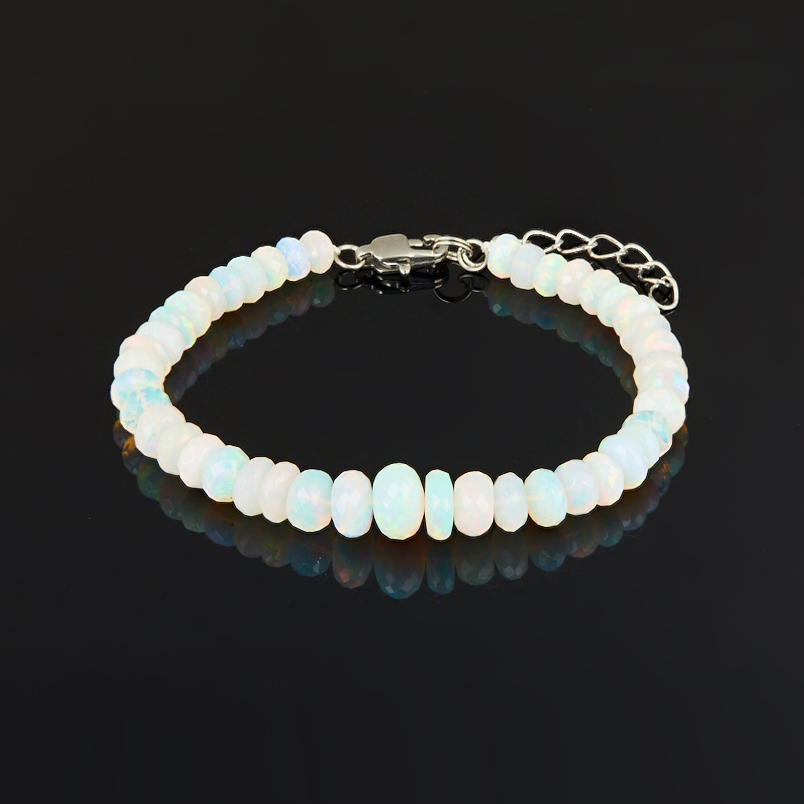 Браслет опал благородный белый Эфиопия (сталь хир.) огранка 16 см (+3 см)