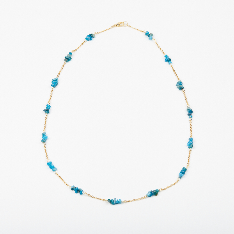 Бусы апатит синий Бразилия (цепочка) длинные 64 см (сталь хир. позолота, биж. сплав позолота)