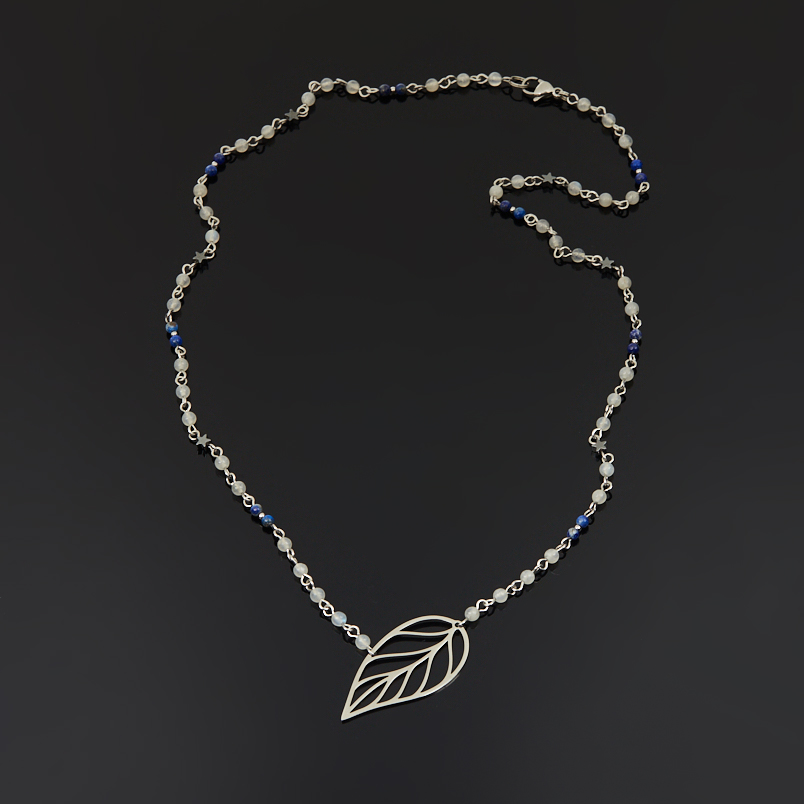 Бусы микс гематит, лабрадор, лазурит (сталь хир.) длинные 60 см