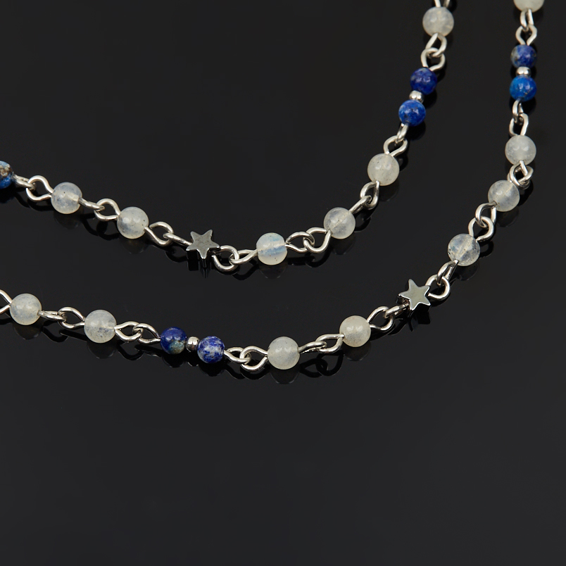 Бусы микс гематит, лабрадор, лазурит (сталь хир.) длинные 60 см