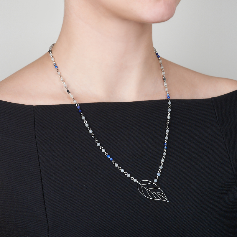 Бусы микс гематит, лабрадор, лазурит (сталь хир.) длинные 60 см