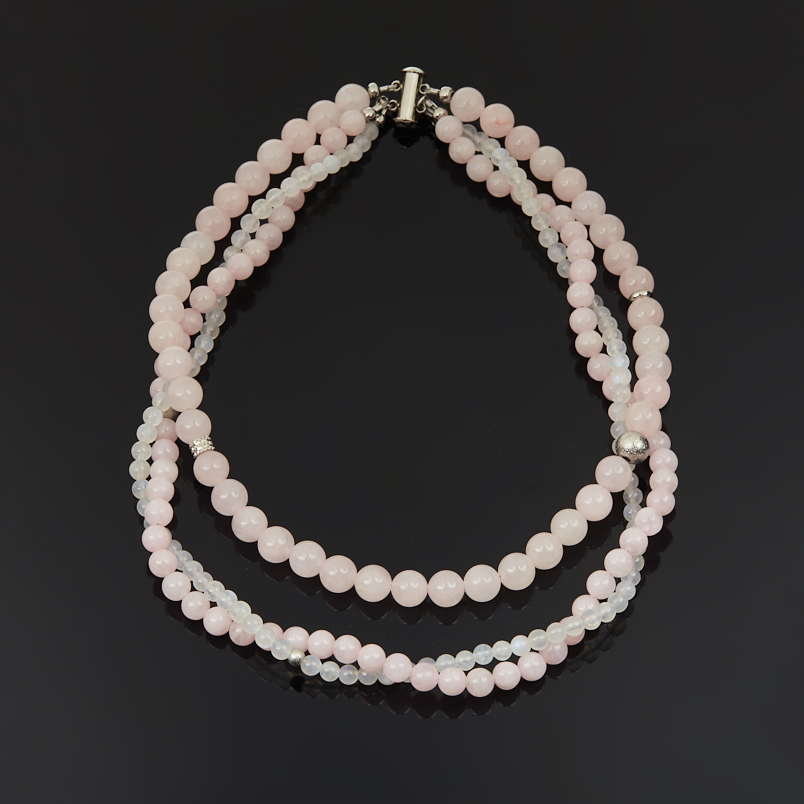 Чокер микс лунный камень, розовый кварц (сталь хир.) (колье) 38 см