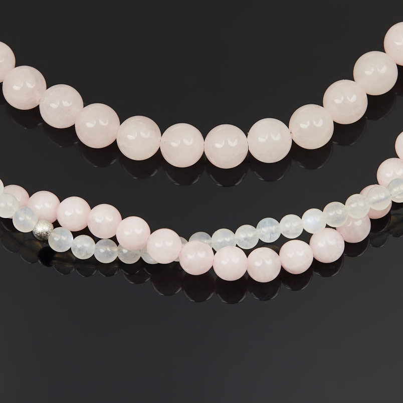 Чокер микс лунный камень, розовый кварц (сталь хир.) (колье) 38 см