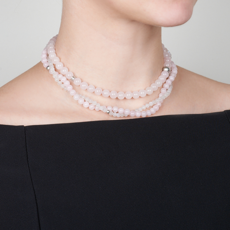 Чокер микс лунный камень, розовый кварц (сталь хир.) (колье) 38 см