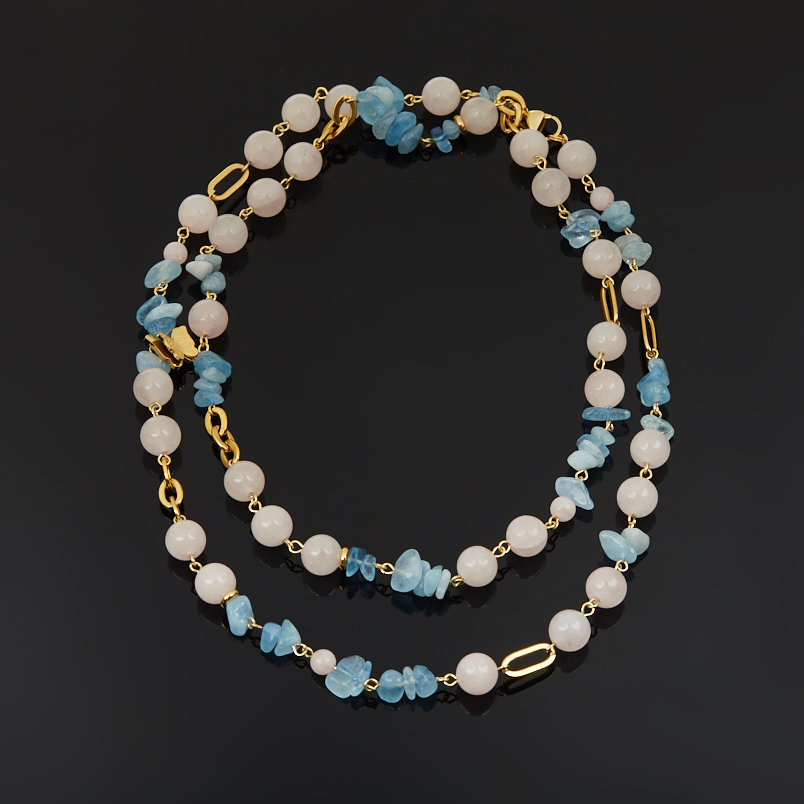 Бусы микс аквамарин, розовый кварц (сталь хир.) длинные 97 см