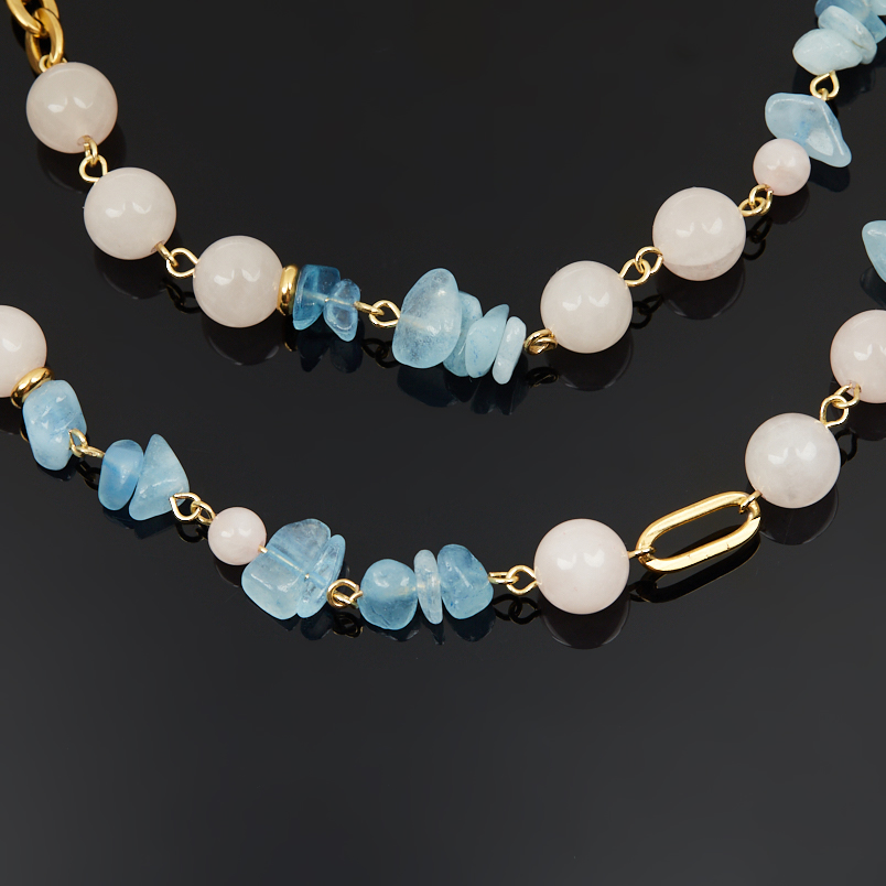 Бусы микс аквамарин, розовый кварц (сталь хир.) длинные 97 см