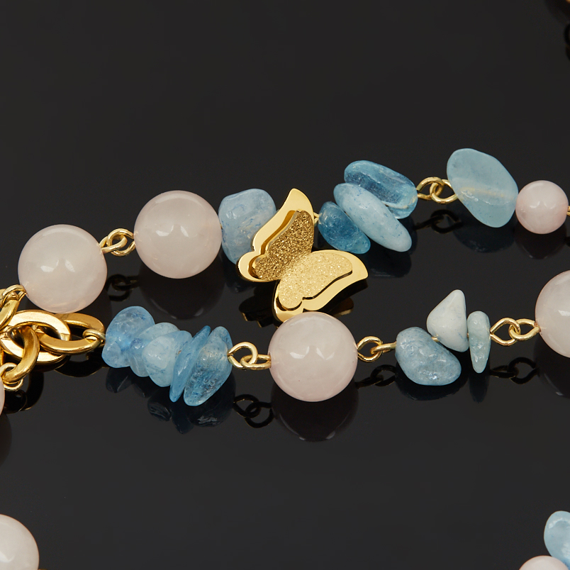 Бусы микс аквамарин, розовый кварц (сталь хир.) длинные 97 см