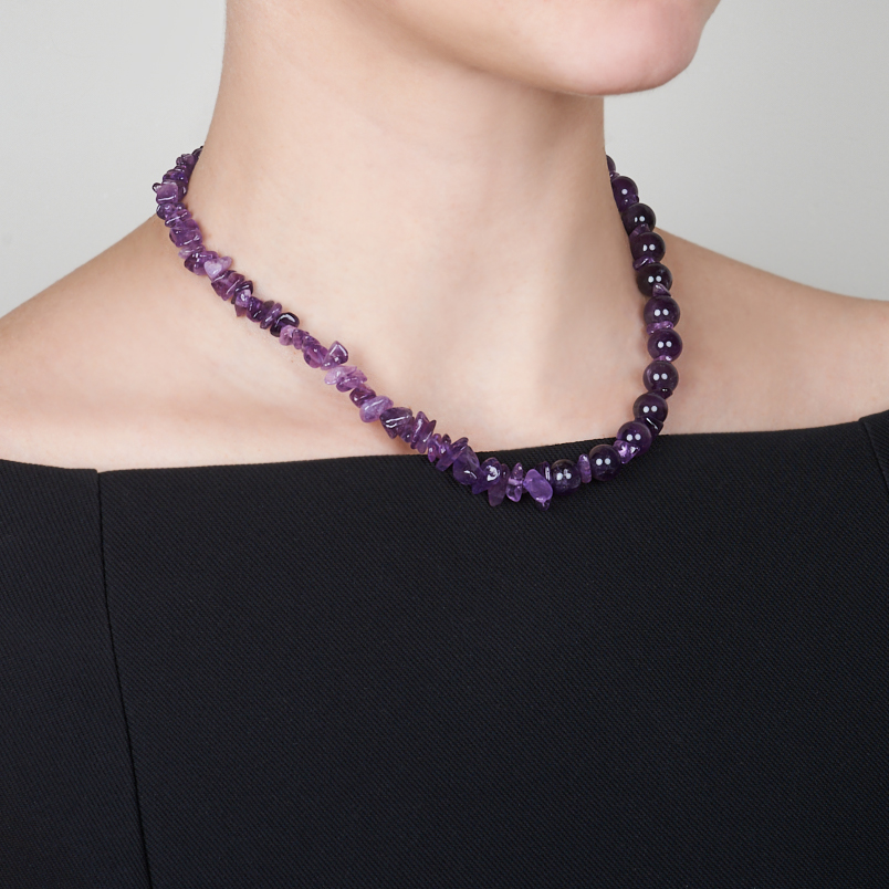 Бусы аметист Бразилия (сталь хир.) 10 мм 46 см (+7 см)