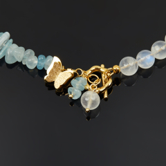 Бусы микс аквамарин, лунный камень (сталь хир. позолота) 8 мм 43 см