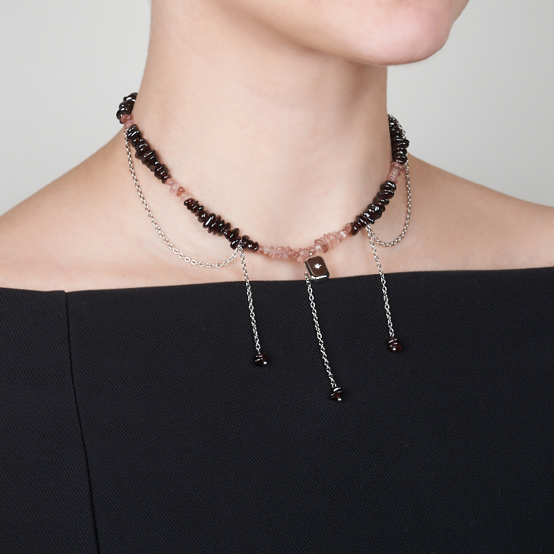 Чокер микс авантюрин, гранат (сталь хир.) (колье) 38 см (+7 см)