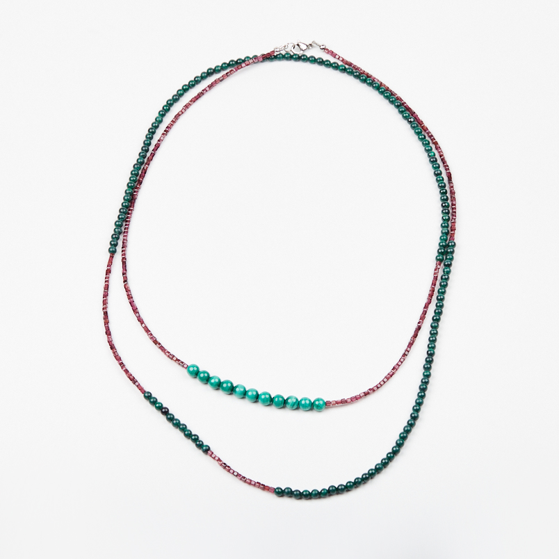 Бусы микс гранат, малахит (сталь хир.) длинные 127 см