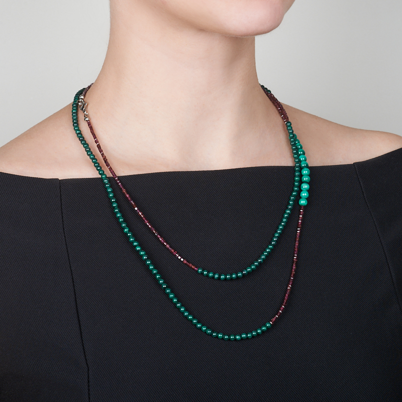 Бусы микс гранат, малахит (сталь хир.) длинные 127 см