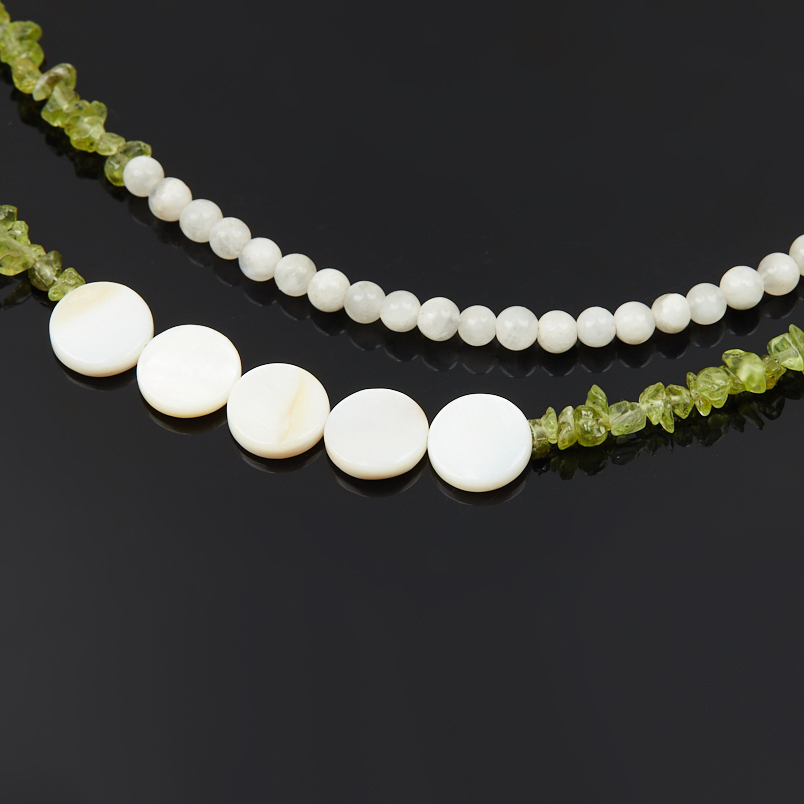 Бусы микс лунный камень, перламутр, хризолит (сталь хир.) длинные 127 см