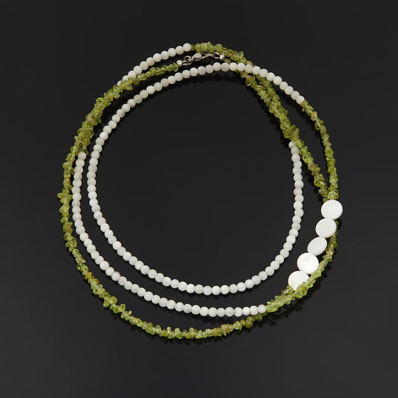 Бусы микс лунный камень, перламутр, хризолит (сталь хир.) длинные 127 см