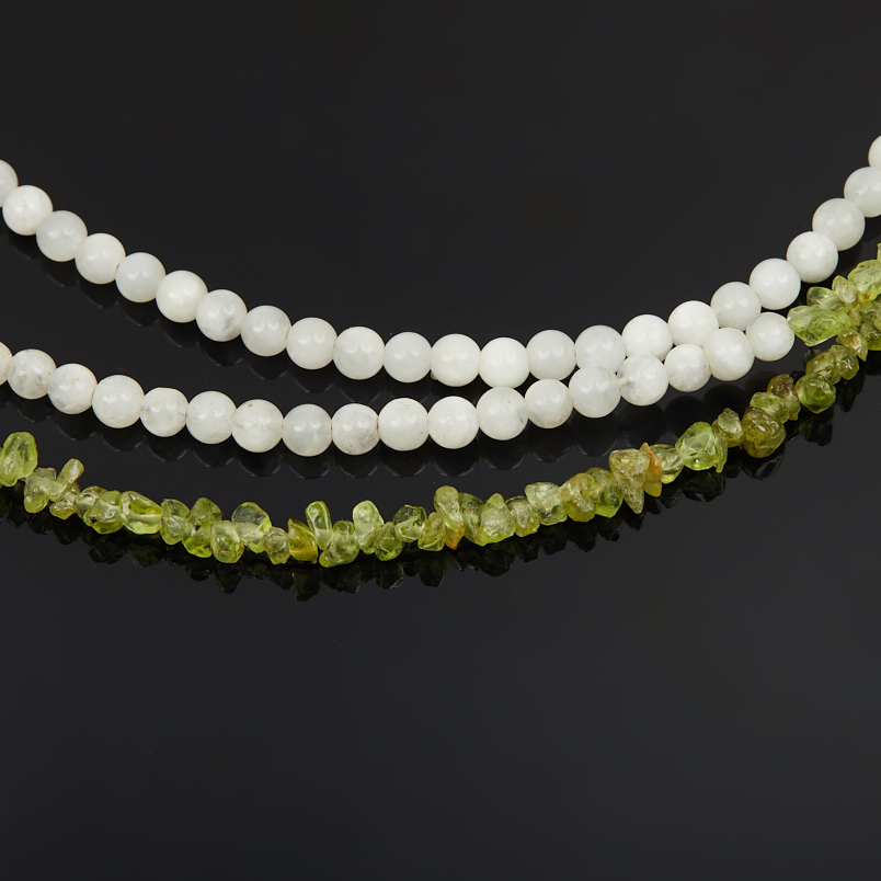 Бусы микс лунный камень, перламутр, хризолит (сталь хир.) длинные 127 см