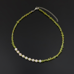 Бусы микс розовый кварц, хризолит (сталь хир.) 6 мм 44 см (+7 см)