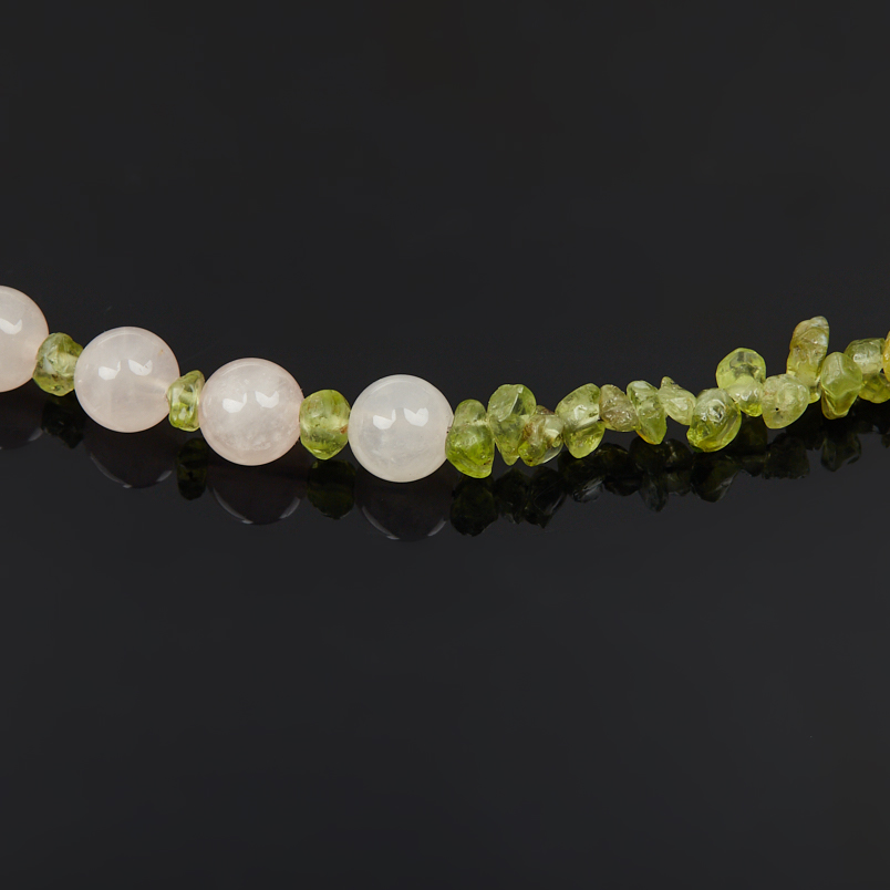 Бусы микс розовый кварц, хризолит (сталь хир.) 6 мм 44 см (+7 см)