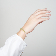 Браслет микс розовый кварц, хризолит (сталь хир.) 6 мм 16 см (+3 см)