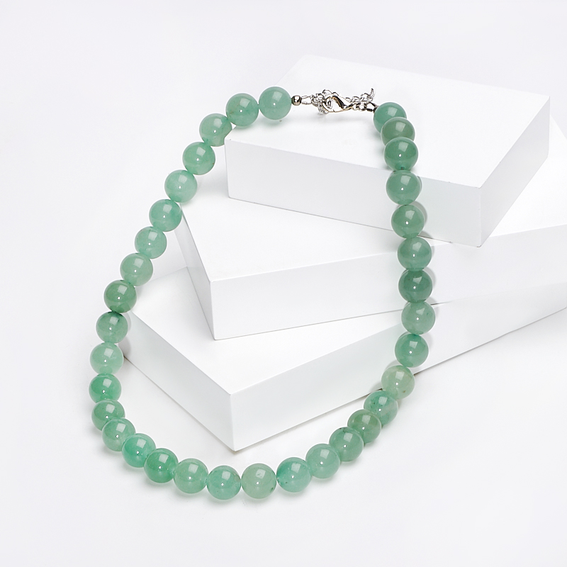 Бусы авантюрин зеленый Индия (сталь хир.) 12 мм 60 см (+7 см)