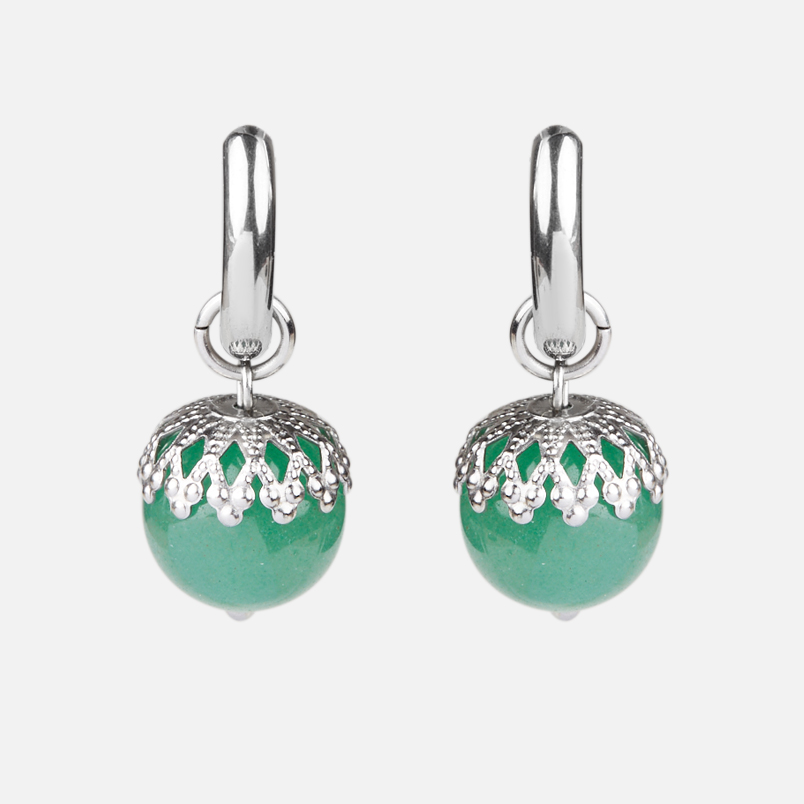 Серьги авантюрин зеленый Индия (сталь хир.)