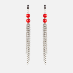 Серьги коралл красный Индонезия (сталь хир.)