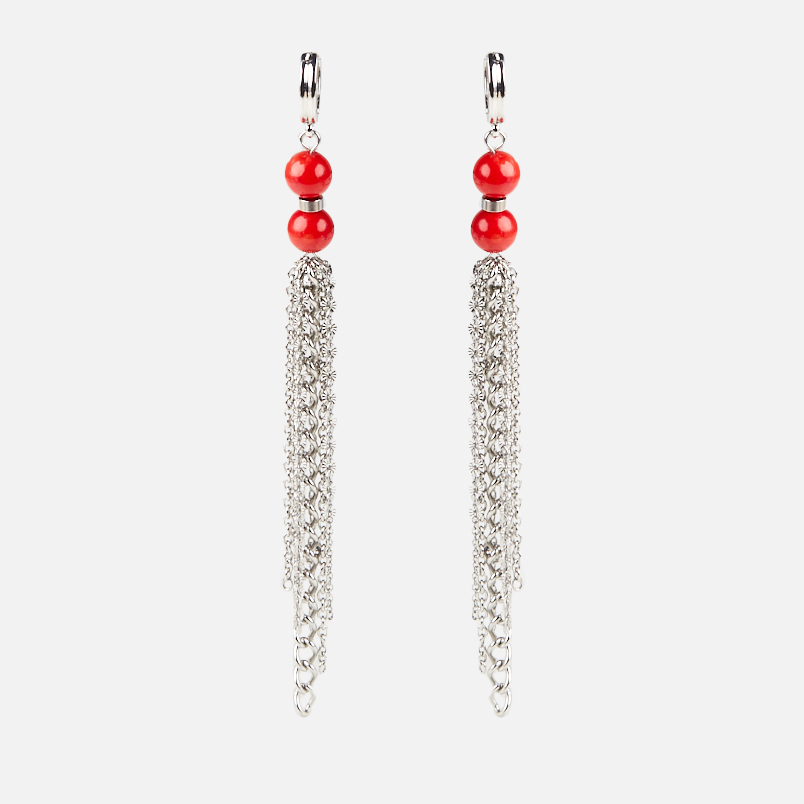 Серьги коралл красный Индонезия (сталь хир.)