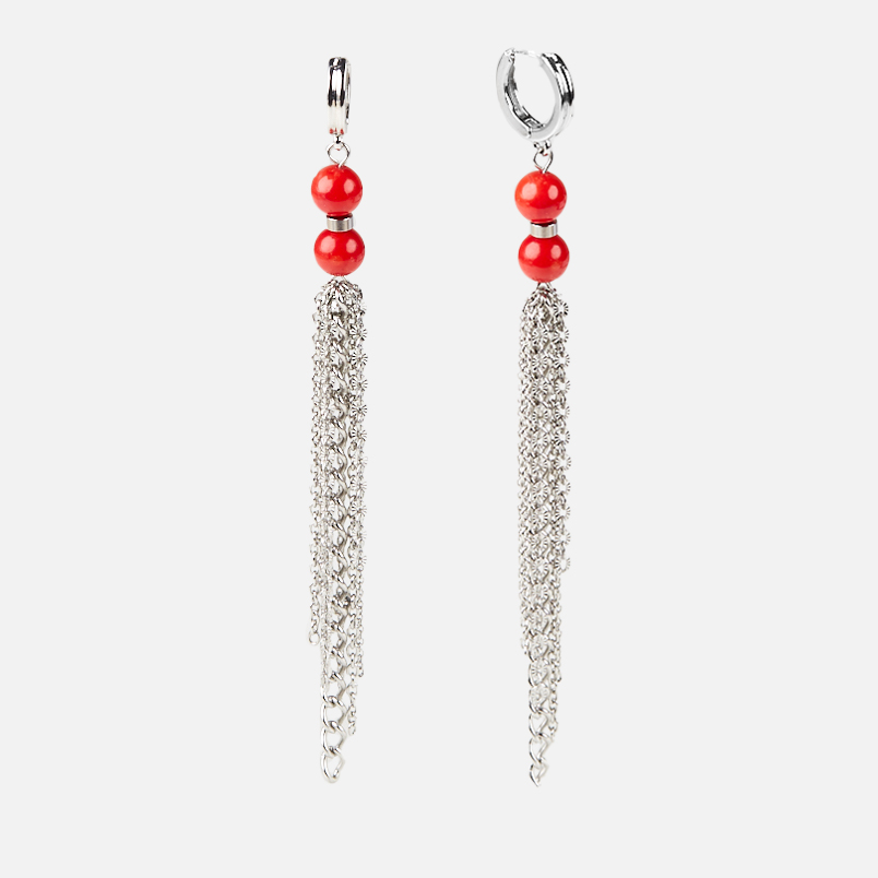 Серьги коралл красный Индонезия (сталь хир.)