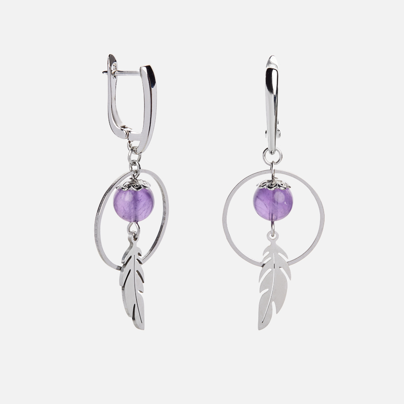 Серьги аметист Бразилия (биж. сплав, сталь хир.)
