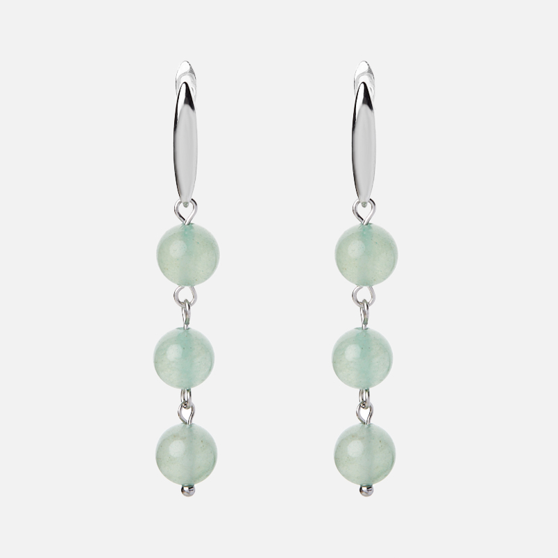 Серьги авантюрин зеленый Индия (сталь хир., биж. сплав)