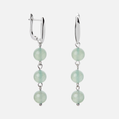 Серьги авантюрин зеленый Индия (сталь хир., биж. сплав)