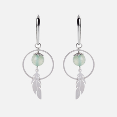 Серьги авантюрин зеленый Индия (сталь хир., биж. сплав родир. бел.)