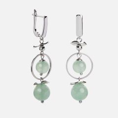 Серьги авантюрин зеленый Индия (сталь хир., биж. сплав родир. бел.)