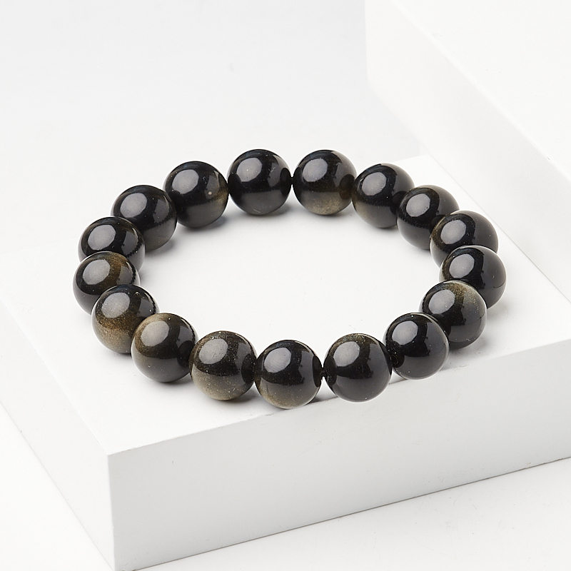 Браслет обсидиан золотистый Мексика 16 мм 19 см