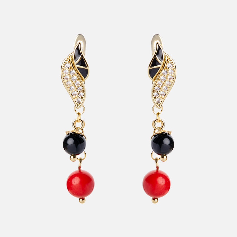 Серьги микс агат, коралл (сталь позолота, биж. сплав позолота)