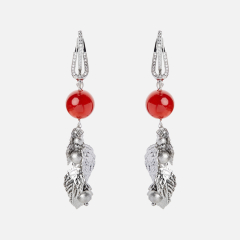 Серьги сердолик Ботсвана (биж. сплав родир. бел., сталь хир.)