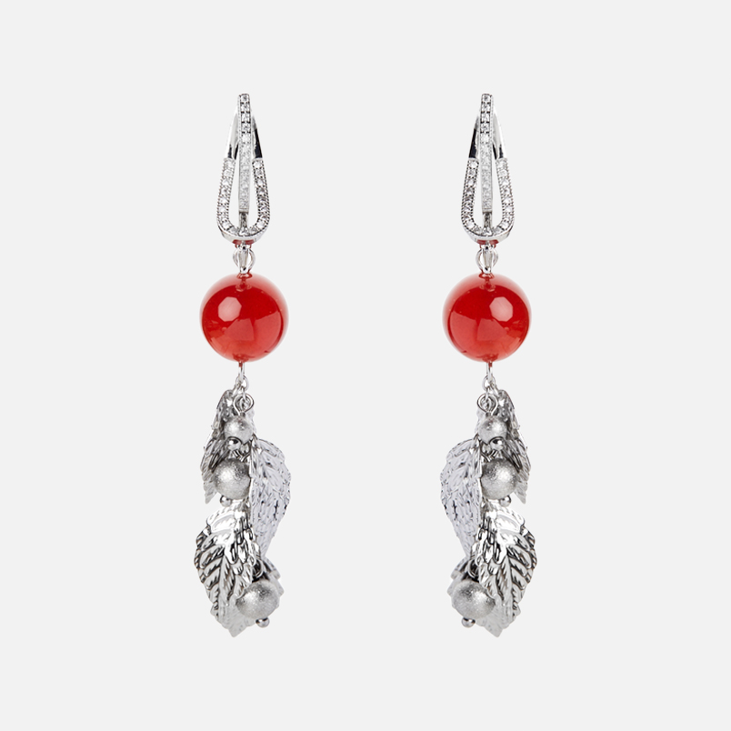 Серьги сердолик Ботсвана (биж. сплав родир. бел., сталь хир.)