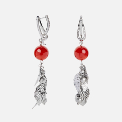 Серьги сердолик Ботсвана (биж. сплав родир. бел., сталь хир.)