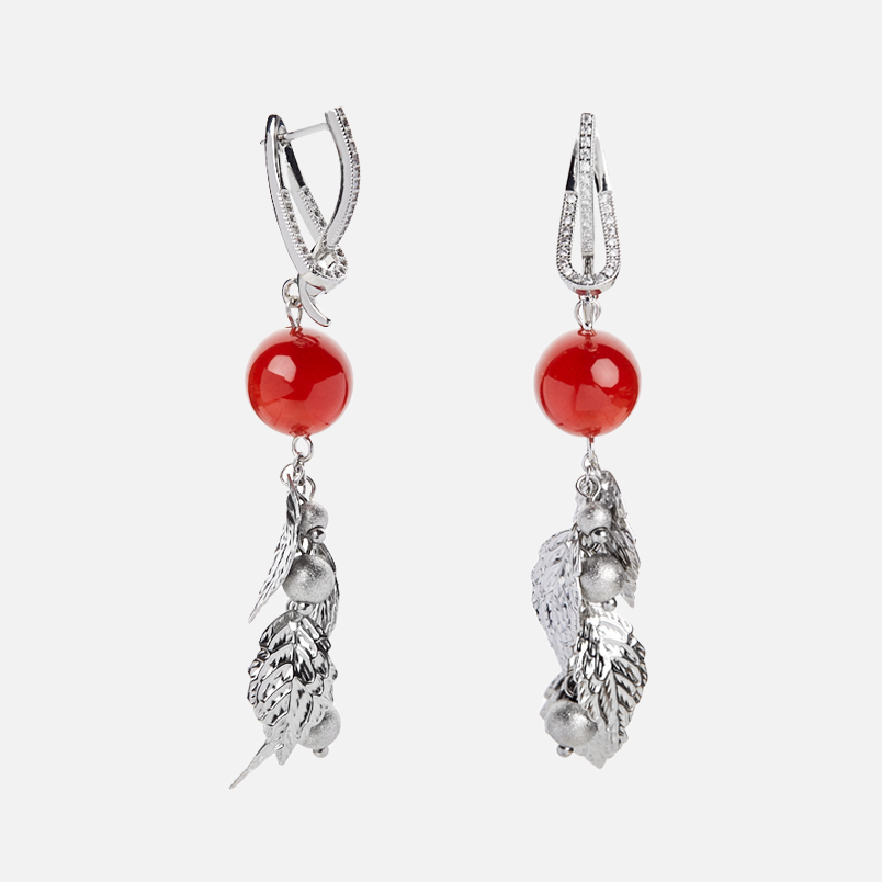 Серьги сердолик Ботсвана (биж. сплав родир. бел., сталь хир.)