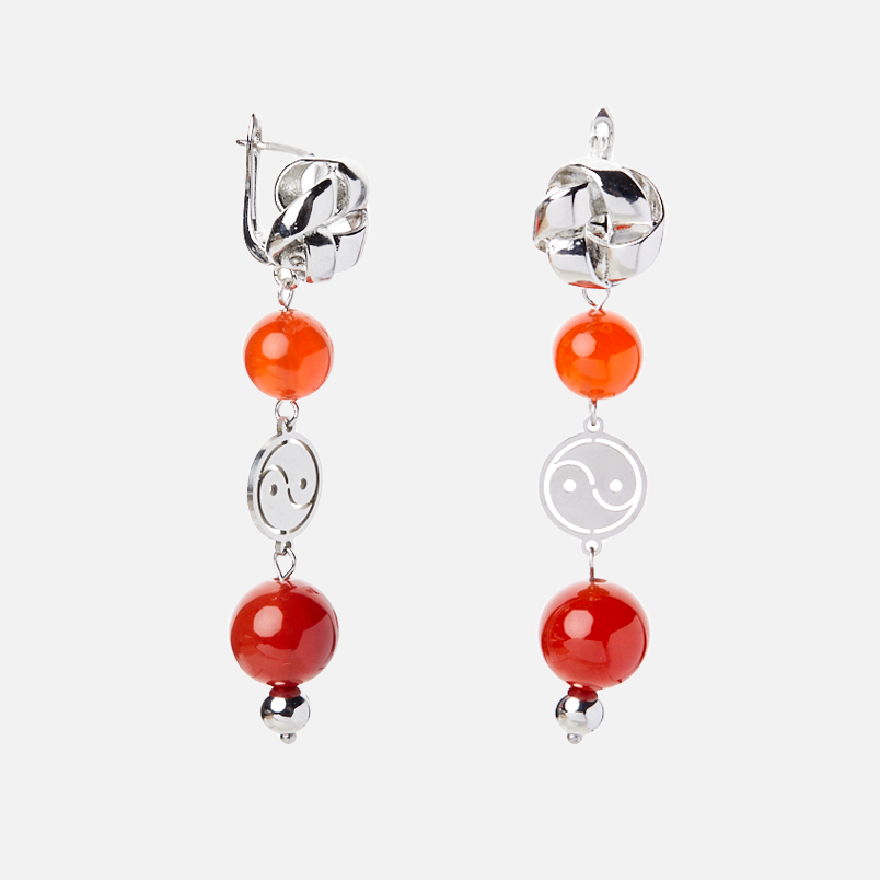 Серьги сердолик Ботсвана (биж. сплав, сталь хир.)