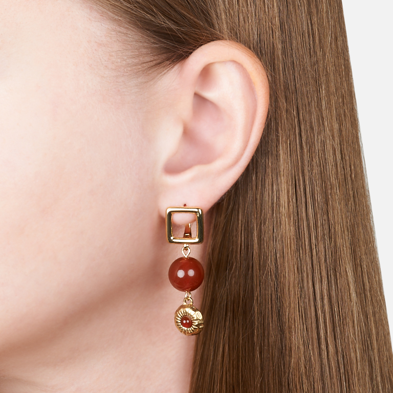 Серьги сердолик Ботсвана (биж. сплав позолота, сталь позолота)