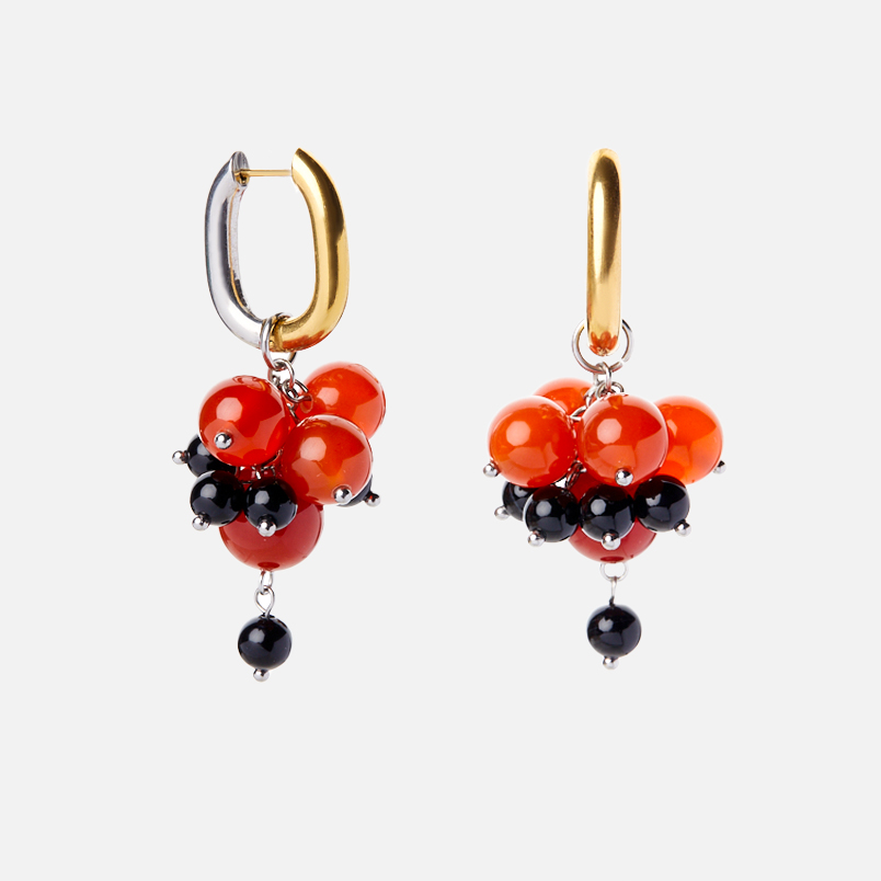 Серьги микс агат, сердолик (сталь хир. позолота)