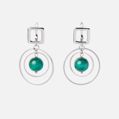Серьги малахит Конго (биж. сплав родир. бел., сталь хир.)