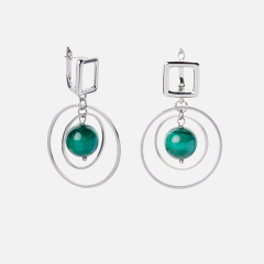 Серьги малахит Конго (биж. сплав родир. бел., сталь хир.)