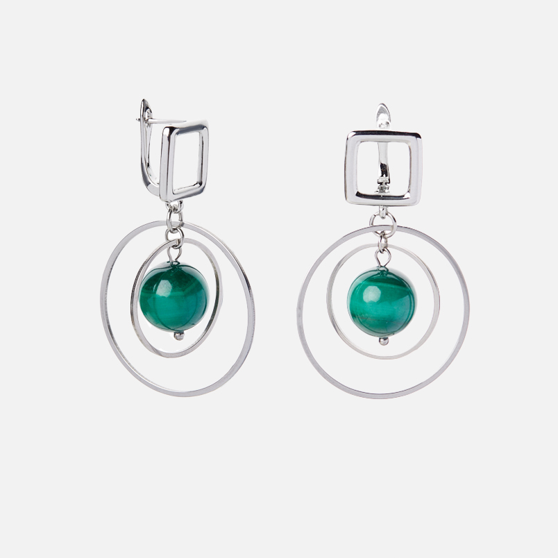 Серьги малахит Конго (биж. сплав родир. бел., сталь хир.)