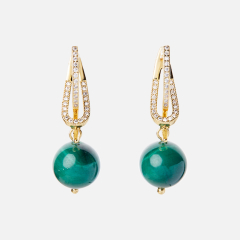 Серьги малахит Конго (биж. сплав позолота, сталь хир. позолота)