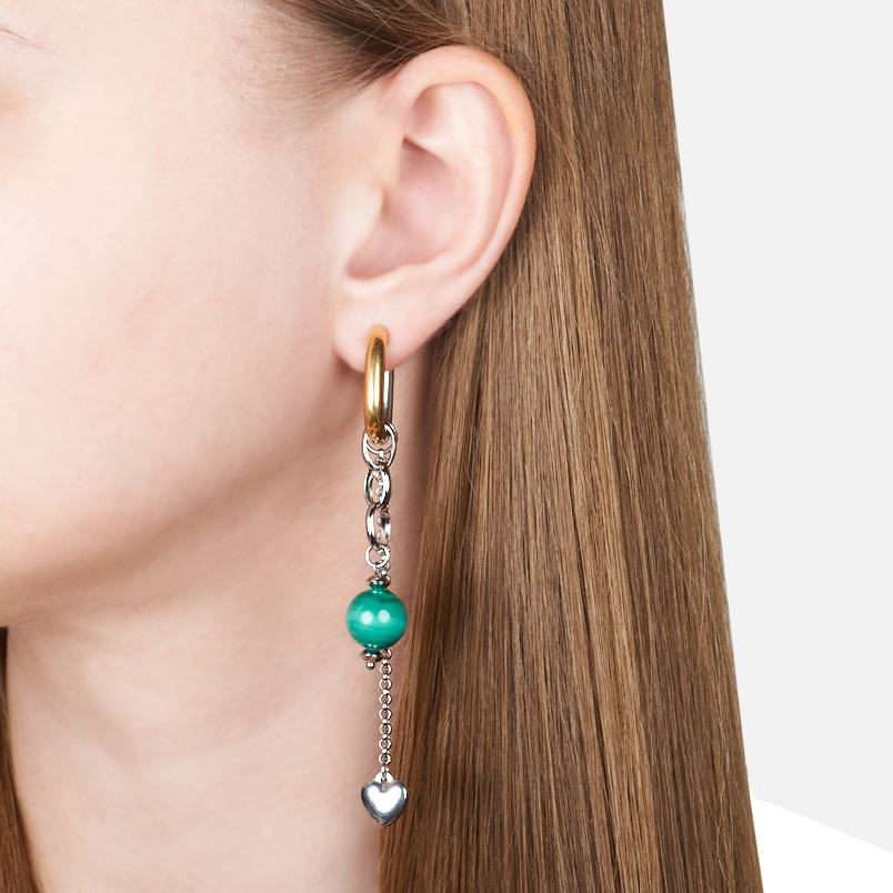 Серьги малахит Конго (сталь хир. позолота)