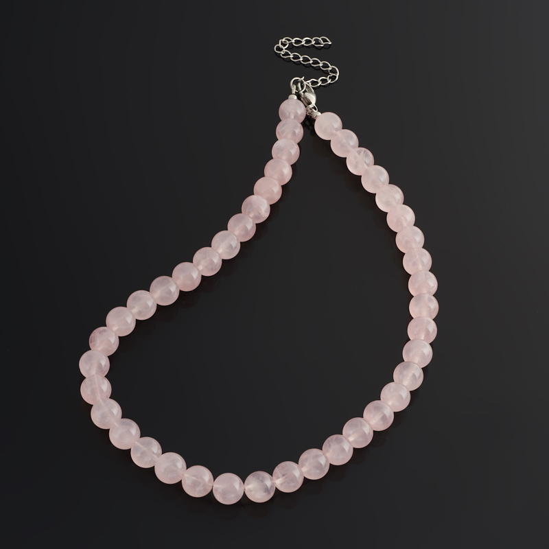 Бусы розовый кварц Бразилия (сталь хир.) 10 мм 52 см (+7 см)