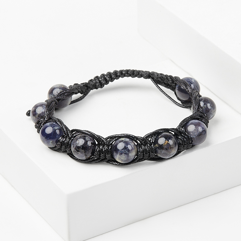 Браслет иолит (кордиерит) Индия (текстиль) шамбала 10 мм 18 см (регулируемый)