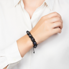 Браслет иолит (кордиерит) Индия (текстиль) шамбала 10 мм 18 см (регулируемый)