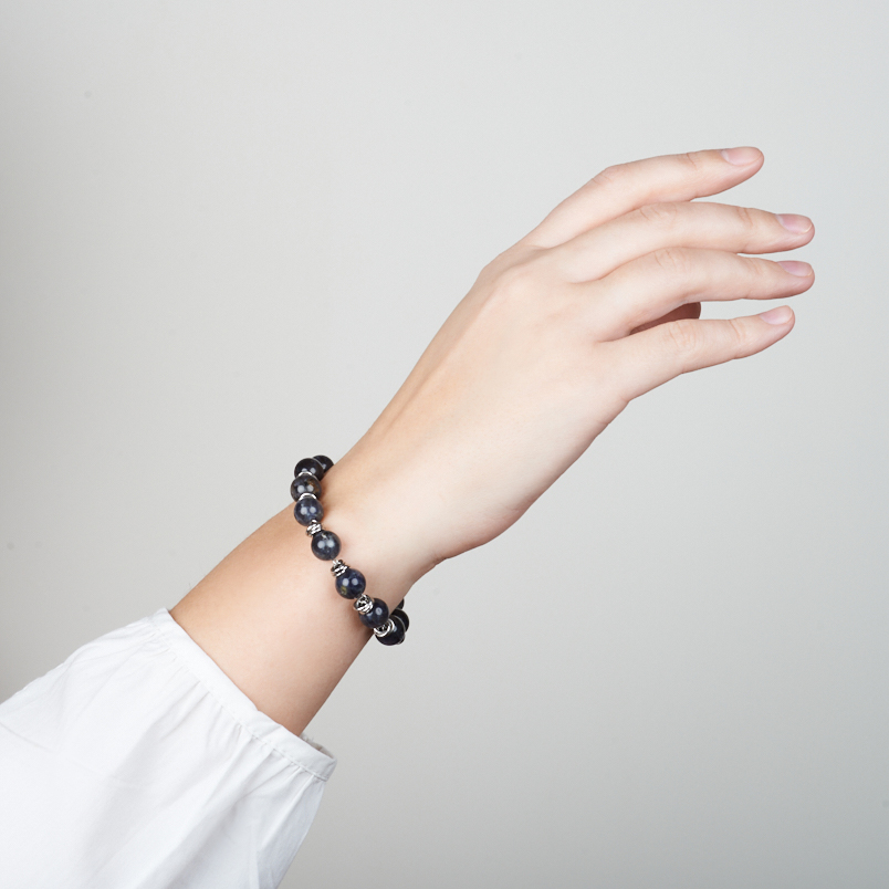 Браслет иолит (кордиерит) ЮАР 10 мм 17 см (+3 см) (сталь хир.)